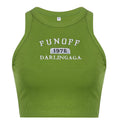 Damen sportliches Crop-Top mit stylischem Schriftzug und hochgeschlossenem Design R&B