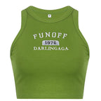 Damen sportliches Crop-Top mit stylischem Schriftzug und hochgeschlossenem Design R&B
