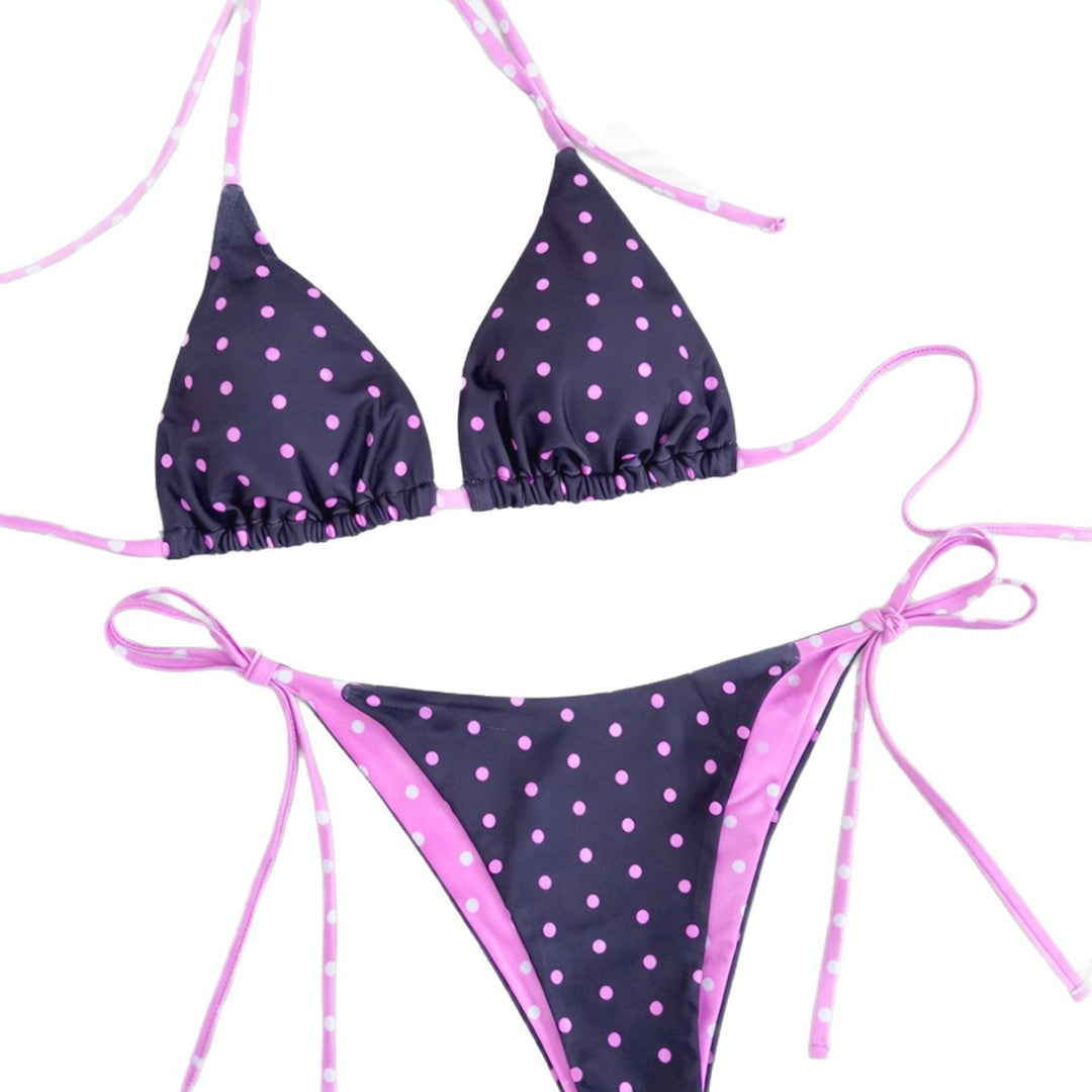 Damen Polka-Dots Bikini mit verstellbaren Bindebändern R&B