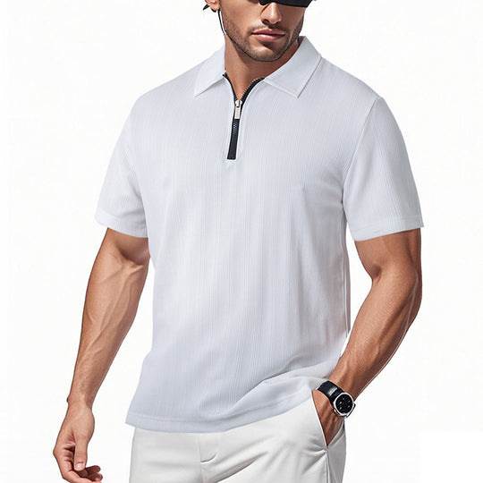 Herren Poloshirt mit modernem Reißverschluss und atmungsaktiver Struktur R&B
