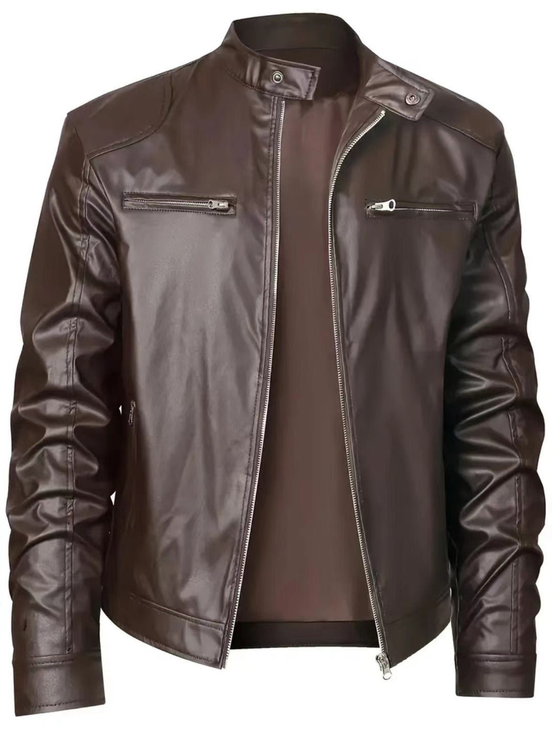 Herren Bikerjacke aus weichem Leder mit Stehkragen R&B