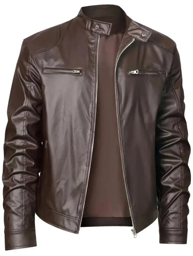 Herren Bikerjacke aus weichem Leder mit Stehkragen R&B