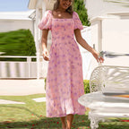 Damen Midikleid mit Puffärmeln und elegantem Blumendruck R&B