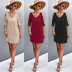 Damen luftiges Minikleid mit Spitzeneinsatz und elegantem V-Ausschnitt R&B