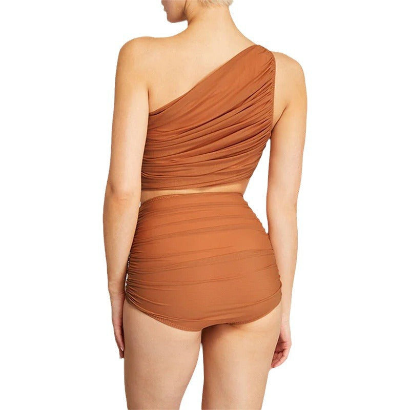 Damen Hochtaillierter Bikini mit asymmetrischem Oberteil und Wickelrock R&B