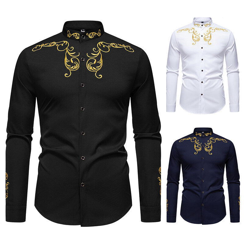 Herren Langarmshirt mit elegantem Stickereidesign R&B