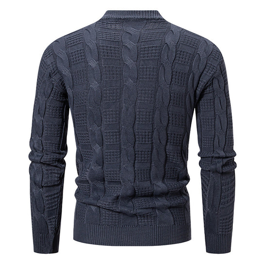 Herren eleganter Strickpullover mit hochgeschlossenem Kragen und Zopfmuster R&B