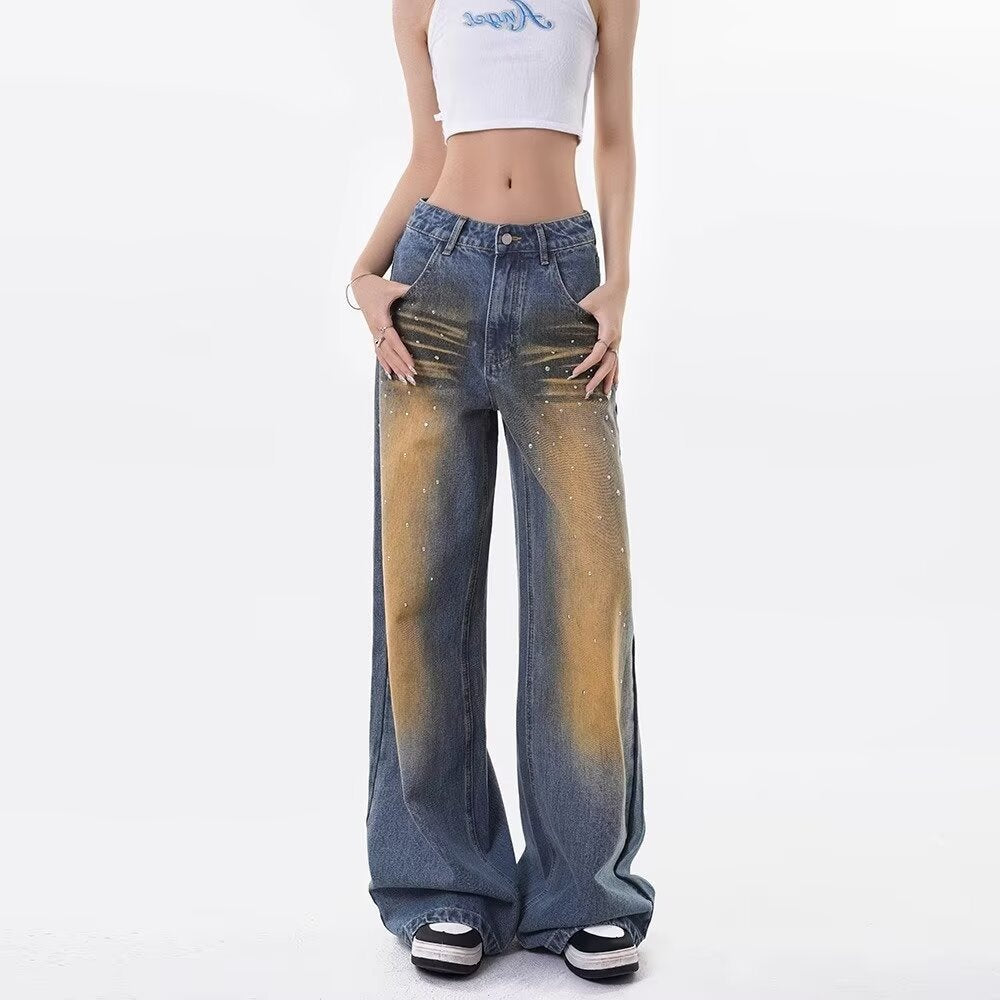 Damen Weite Denim-Jeans mit modischen Akzenten R&B