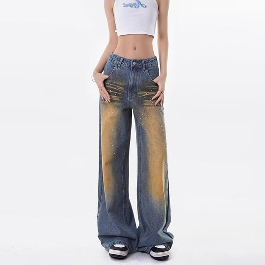 Damen Weite Denim-Jeans mit modischen Akzenten R&B