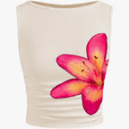Damen ärmelloses Crop-Top mit floralem Motiv und figurbetontem Schnitt EB