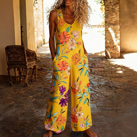 Damen Jumpsuit mit floralem Muster und Knopfdetails R&B