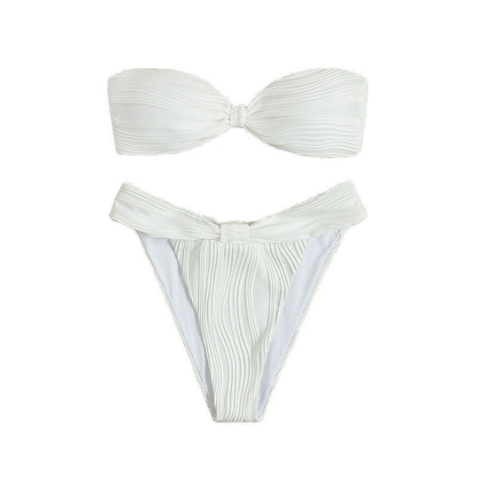 Damen Bandeau-Bikini mit strukturiertem Oberteil und hohem Beinausschnitt R&B