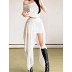 Damen Maxi-Skirt mit fließendem Chiffon und asymmetrischem Schnitt R&B