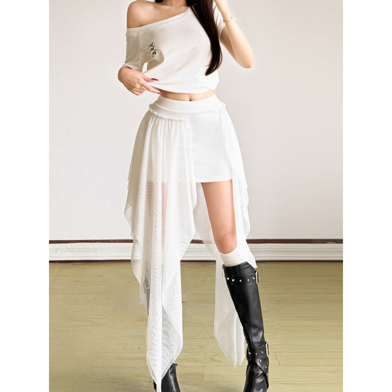 Damen Maxi-Skirt mit fließendem Chiffon und asymmetrischem Schnitt R&B