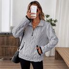 Damen Flauschiger Teddy-Pullover mit hohem Kragen und Eingrifftaschen R&B