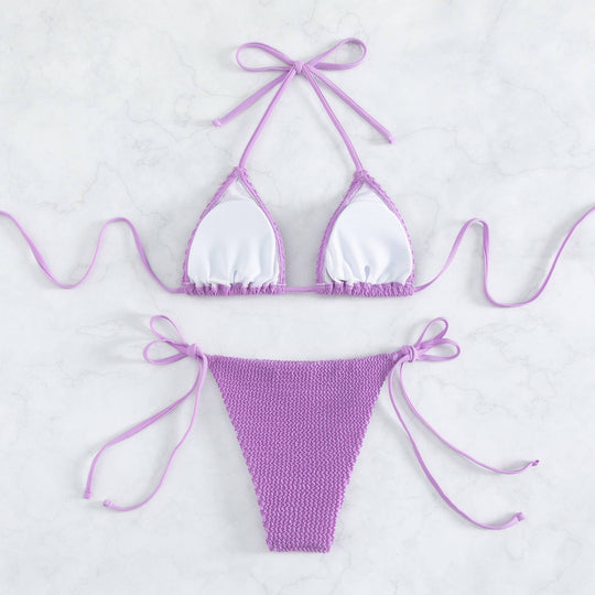 Damen Triangel-Bikini mit raffinierten Bindebändern und strukturiertem Stoff R&B