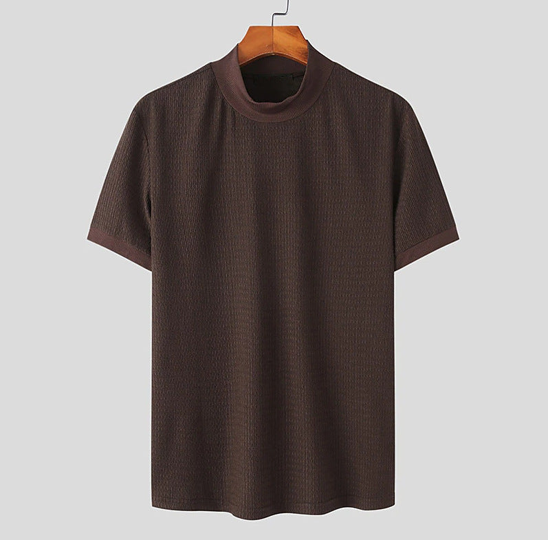 Herren modisches T-Shirt mit strukturiertem Muster und hohem Kragen