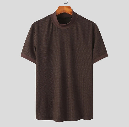 Herren nan kurzärmliges Stehkragen-Feinstrickshirt mit feiner Rippstruktur R&B