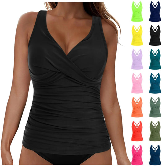Damen elegantes Wickel-Badeoberteil mit Rüschen R&B