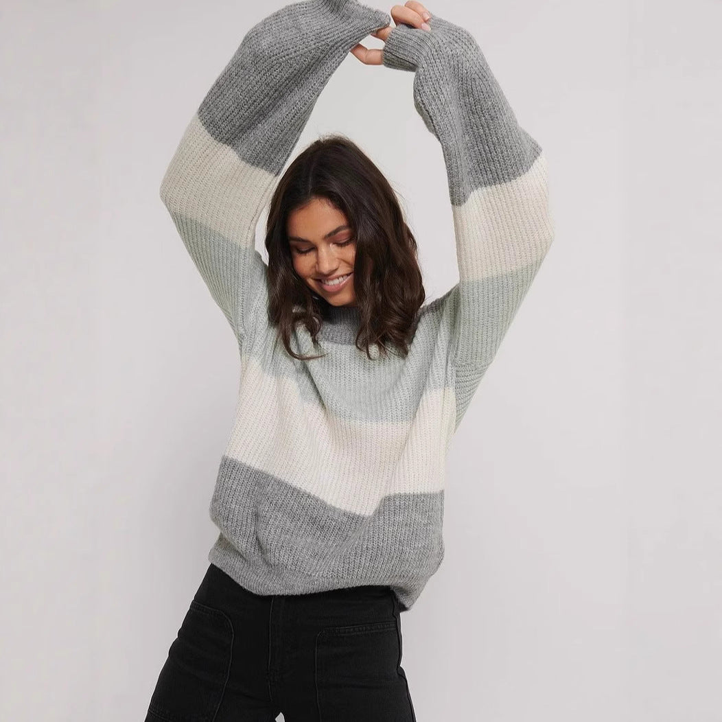 Damen gemütlicher Strickpullover mit modernem Muster und lässigem Schnitt R&B