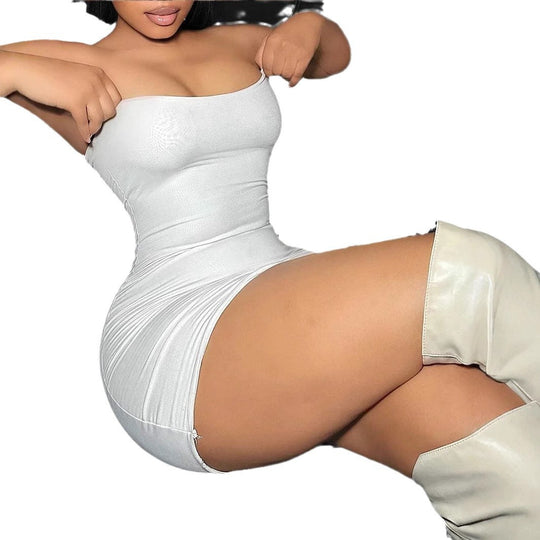 Damen figurbetontes Minikleid mit zarten Trägern und raffinierter Silhouette R&B