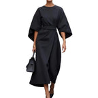 Damen Maxi-Kleid mit voluminösen Ärmeln und elegantem Gürtel R&B