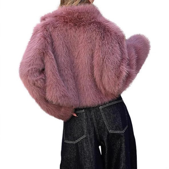 Damen elegante Kunstpelzjacke mit voluminösem Schnitt R&B