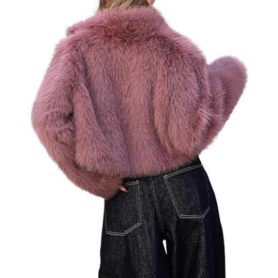 Damen elegante Kunstpelzjacke mit voluminösem Schnitt R&B