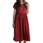 Damen Langmaxikleid aus atmungsaktivem Leinenstoff mit lockerer Passform R&B