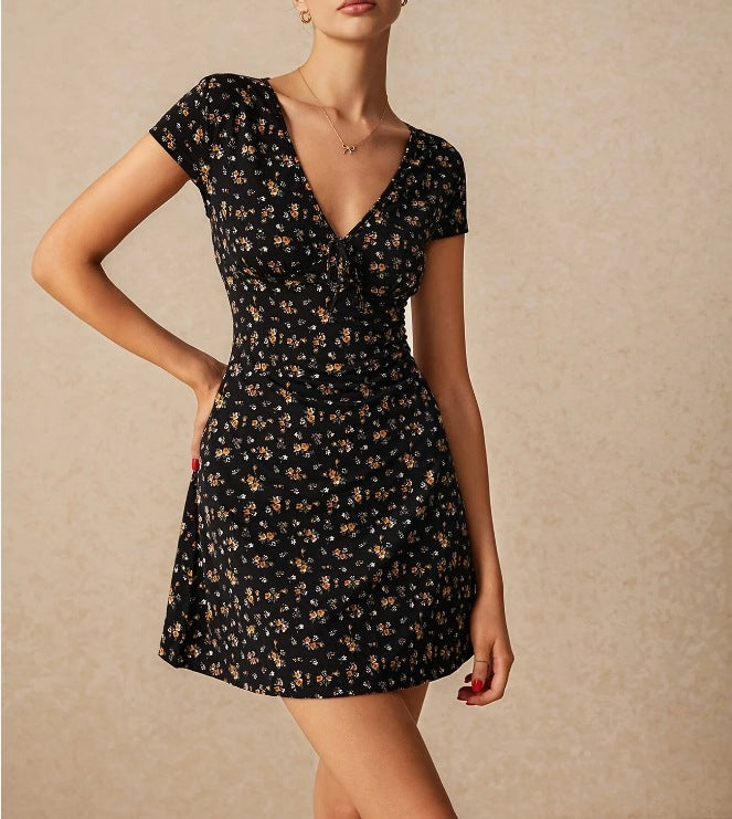 Damen Kurzarm Kleid mit blumigem Schnitt und Wickeldetails R&B