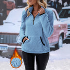 Damen kuscheliger Fleece-Pullover mit Hohen Kragen und Reißverschluss R&B