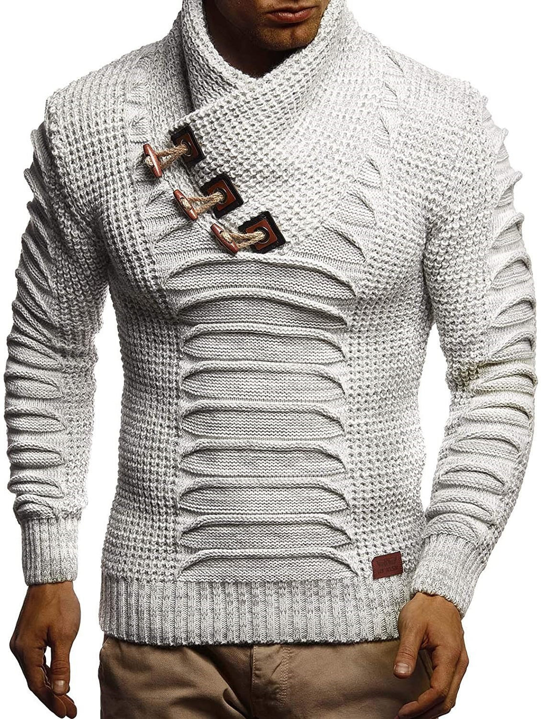 Herren Grobstrickpullover mit innovativem Schalkragen und rustikalem Design R&B