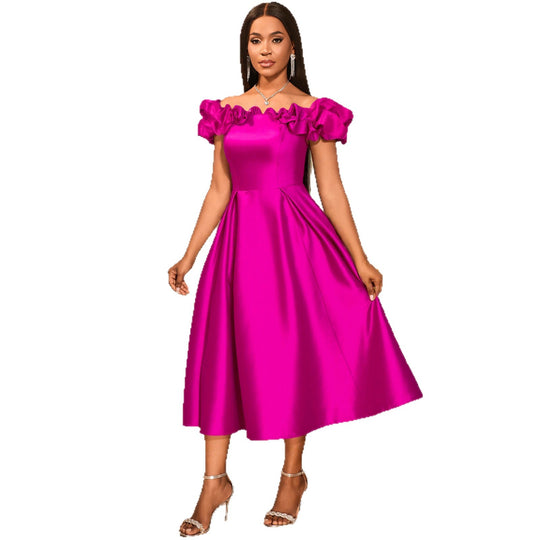 Damen Cocktailkleid mit schulterfreiem Design und voluminösen Rüschendetails R&B