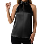 Damen Modisches Satin-Oberteil mit elegantem Stehkragen und kleinem Schlitz R&B