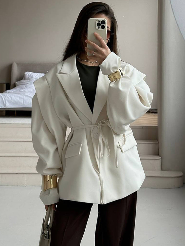 Damen elegante oversized Blazerjacke mit Gürteldetail R&B
