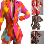 Damen Modischer Blazer mit kurzen Hosen und auffälligem Farbdesign R&B