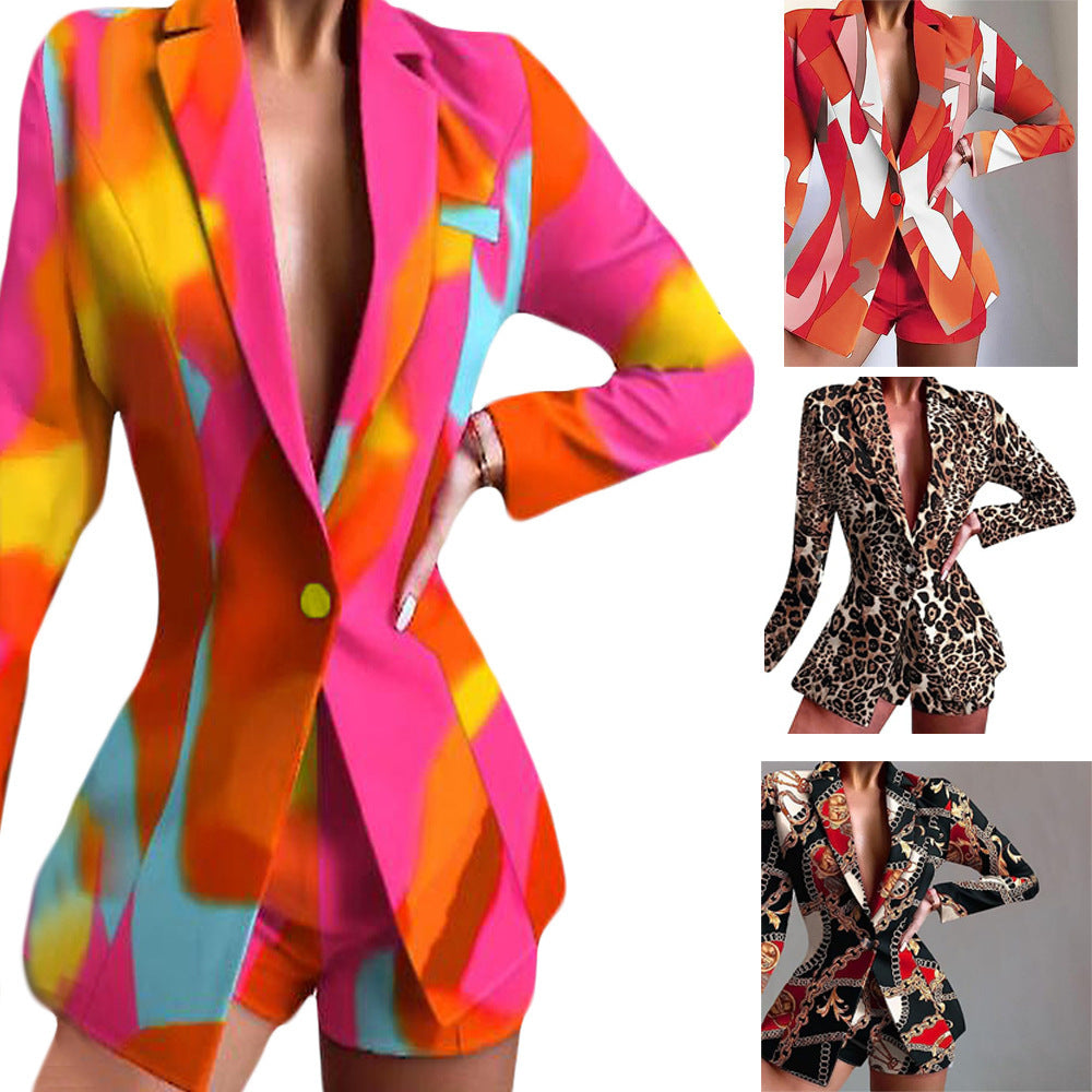Damen Modischer Blazer mit kurzen Hosen und auffälligem Farbdesign R&B