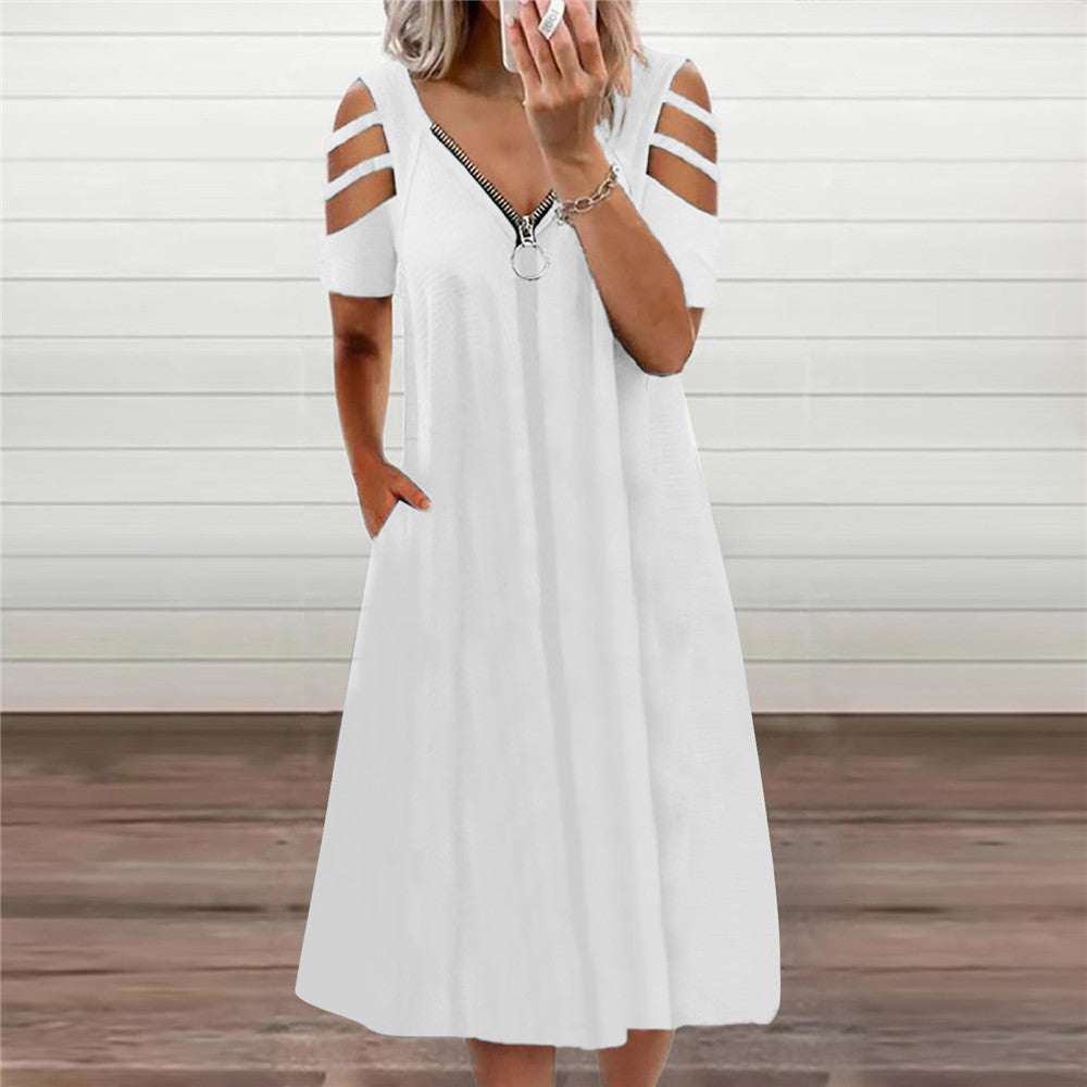 Damen Kleid mit offenen Schultern und tiefem V-Ausschnitt R&B