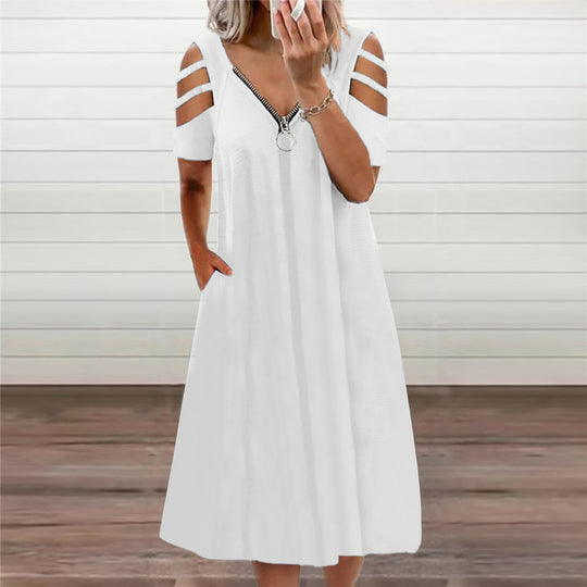 Damen Kleid mit offenen Schultern und tiefem V-Ausschnitt R&B