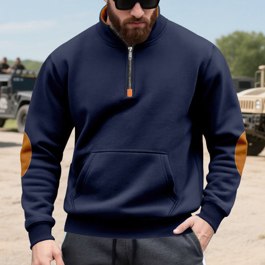 Herren sportlicher Pullover mit halbem Reißverschluss und praktischem Kängurutasche R&B