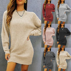 Damen Oversized Strickkleid mit weitem Rundhalsausschnitt und lässigem Schnitt R&B