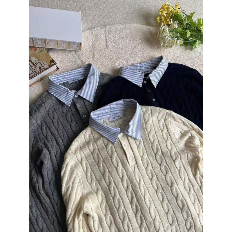 Damen Strickpullover mit dekorativem Zopfmuster und engem Kragen R&B