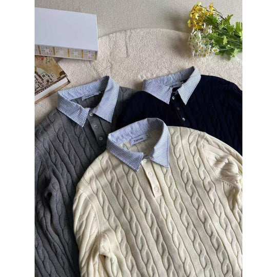 Damen Strickpullover mit dekorativem Zopfmuster und engem Kragen R&B