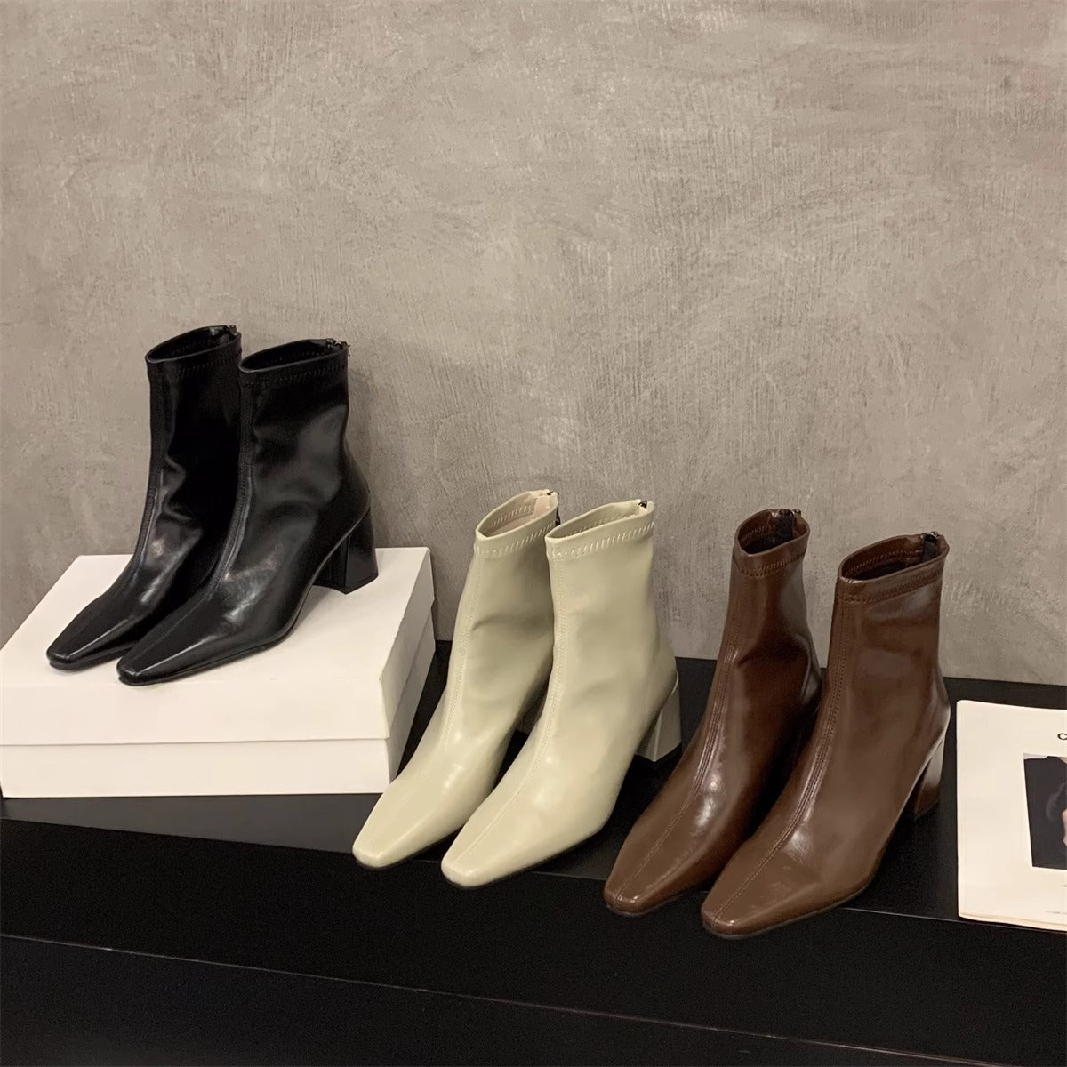 Damen Stiefeletten mit elegantem Blockabsatz und spitzem Schnitt R&B