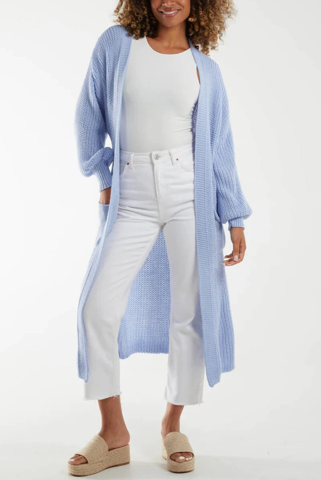 Damen Strickmantel mit voluminösen Ärmeln und offenem Schnitt R&B