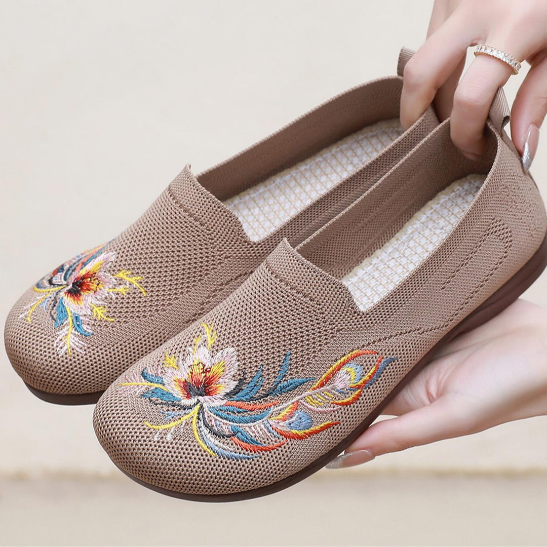 Damen Slip-On Schuhe mit floralem Stickdesign und rutschfester Sohle R&B