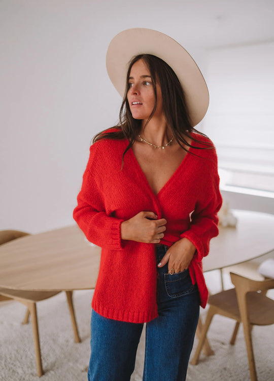 Damen lässiger Pullover mit offener Schulter und weichem Strickmuster R&B