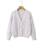 Damen Strickjacke mit dekorativen Schleifen und zartem Muster R&B