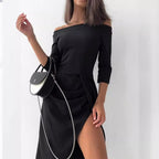 Damen Off-Shoulder Kleid mit asymmetrischem Schnitt und Drapierung R&B