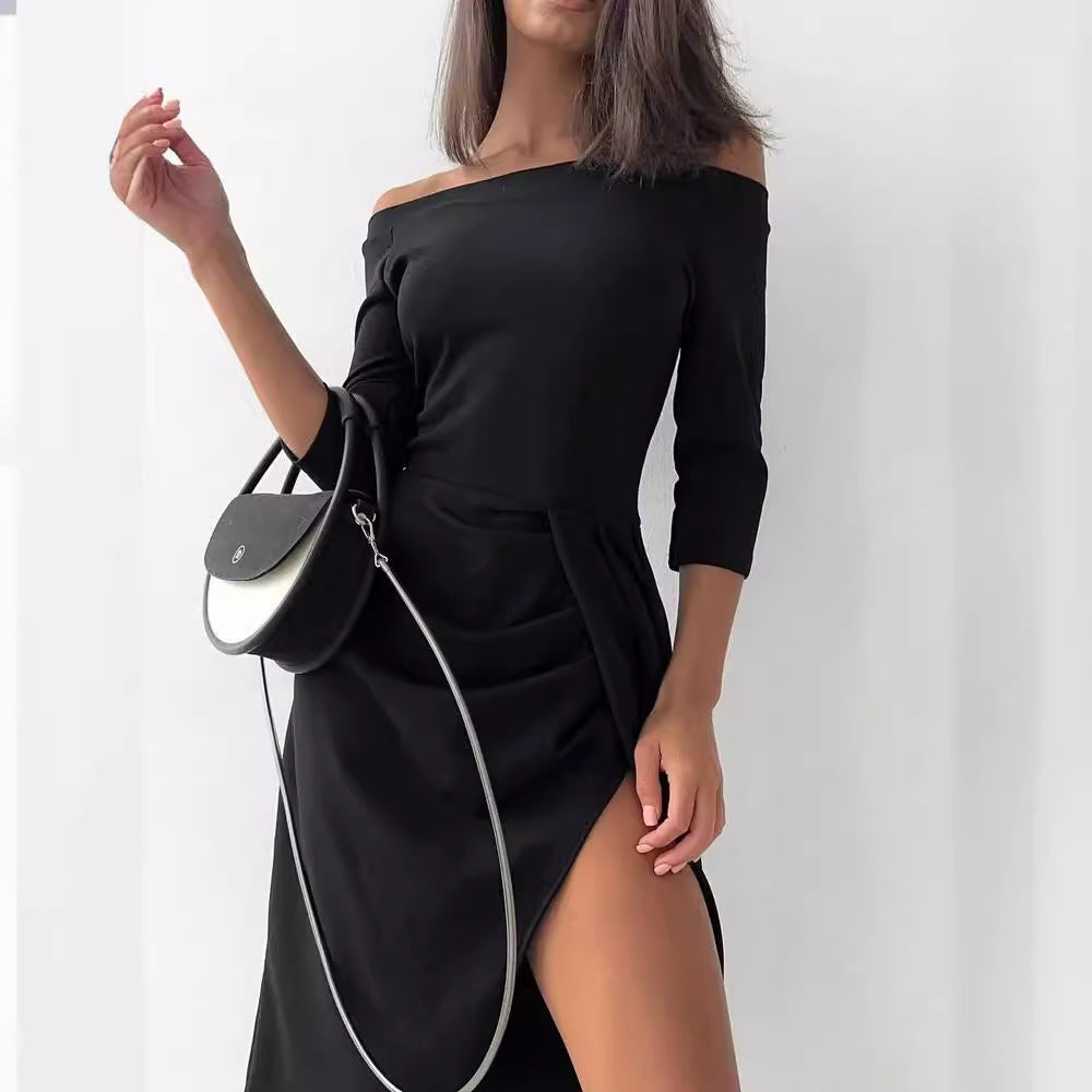 Damen Off-Shoulder Kleid mit asymmetrischem Schnitt und Drapierung R&B